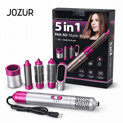 5 In 1 Hot Air Styler Brush – Professional Hair Dryer & Curler Set